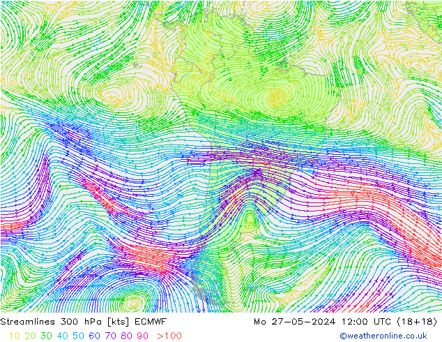 Streamlines 300 hPa ECMWF Mo 27.05.2024 12 UTC