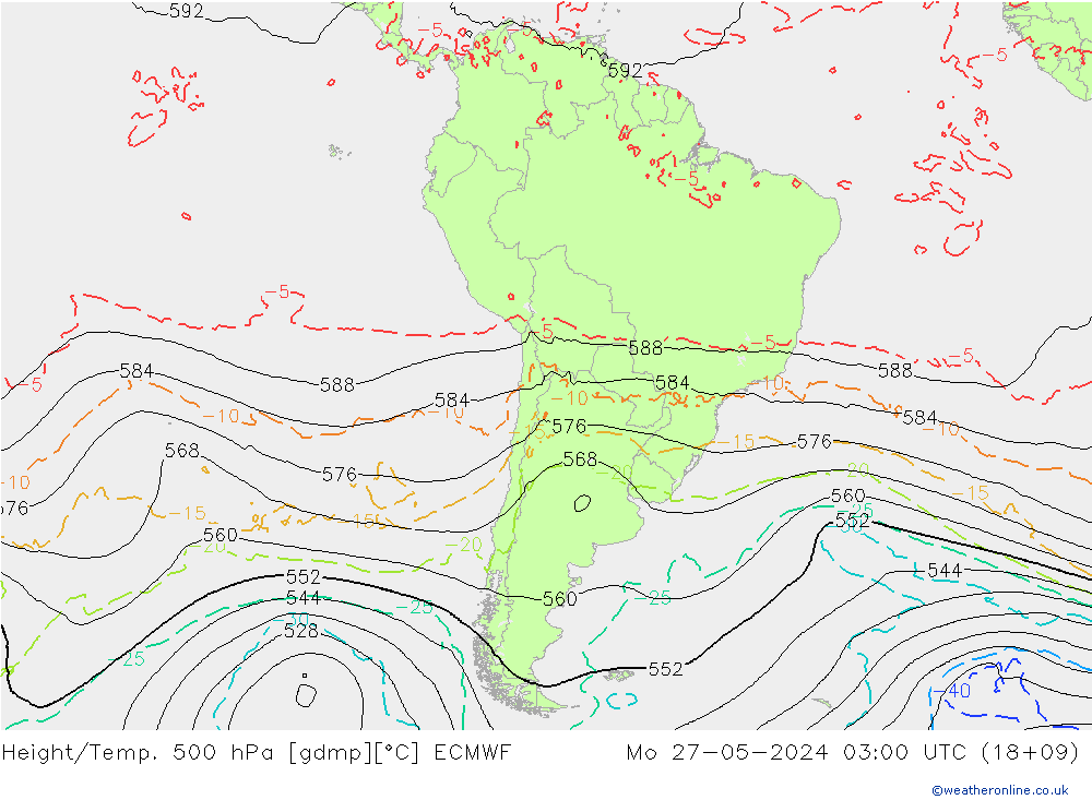 Hoogte/Temp. 500 hPa ECMWF ma 27.05.2024 03 UTC