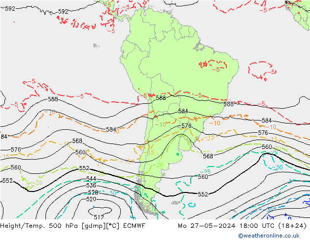 Z500/Yağmur (+YB)/Z850 ECMWF Pzt 27.05.2024 18 UTC