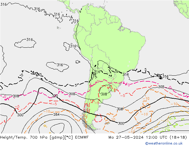 Height/Temp. 700 hPa ECMWF Po 27.05.2024 12 UTC