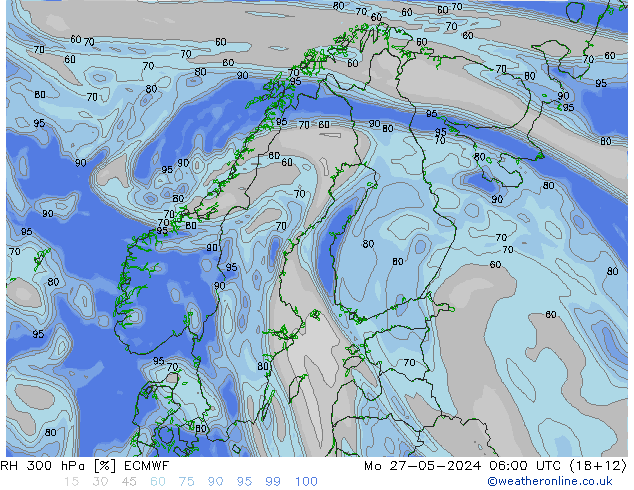 RH 300 hPa ECMWF Mo 27.05.2024 06 UTC