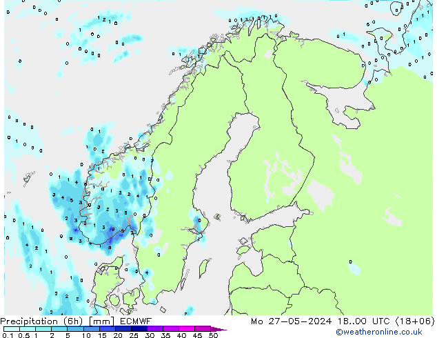 Precipitation (6h) ECMWF Mo 27.05.2024 00 UTC