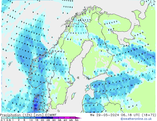 Precipitation (12h) ECMWF We 29.05.2024 18 UTC