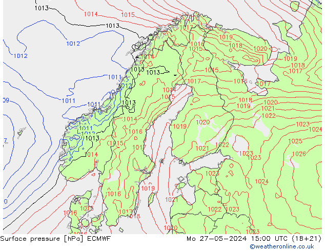 Atmosférický tlak ECMWF Po 27.05.2024 15 UTC