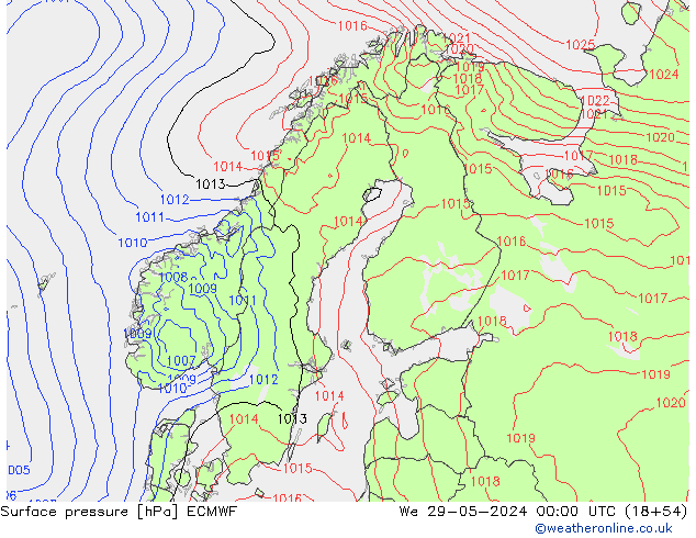 pressão do solo ECMWF Qua 29.05.2024 00 UTC