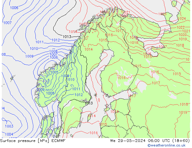 pressão do solo ECMWF Qua 29.05.2024 06 UTC