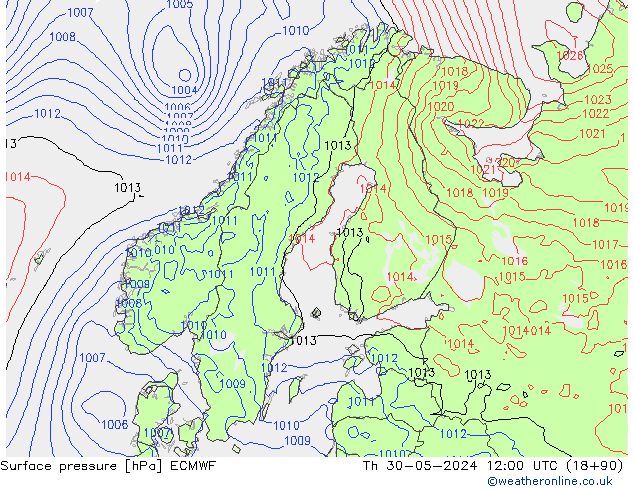 Bodendruck ECMWF Do 30.05.2024 12 UTC