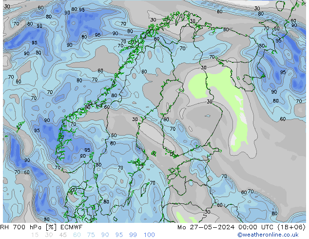 RH 700 hPa ECMWF Mo 27.05.2024 00 UTC