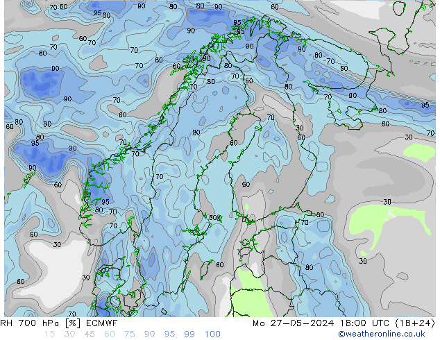 RH 700 hPa ECMWF Mo 27.05.2024 18 UTC