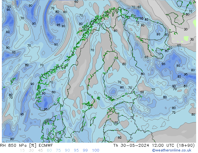 RV 850 hPa ECMWF do 30.05.2024 12 UTC