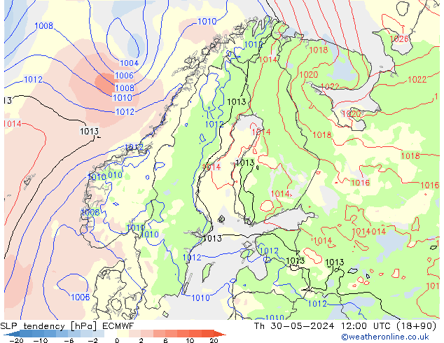 SLP tendency ECMWF Th 30.05.2024 12 UTC