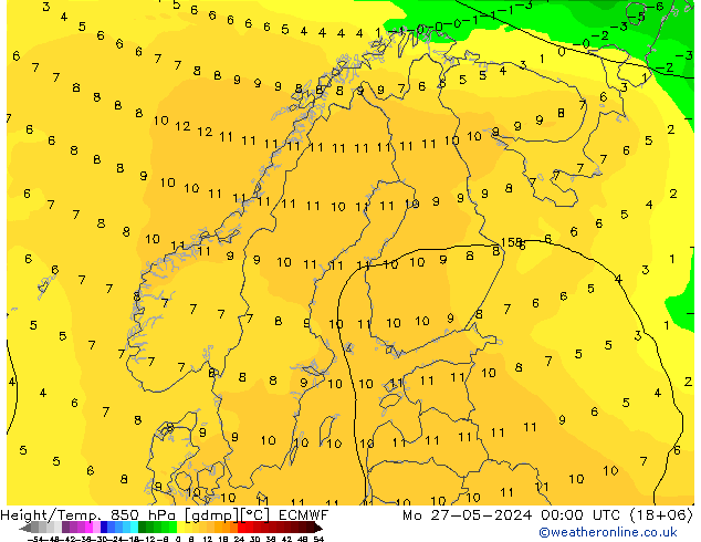 Z500/Rain (+SLP)/Z850 ECMWF пн 27.05.2024 00 UTC