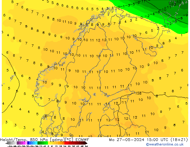 Height/Temp. 850 hPa ECMWF lun 27.05.2024 15 UTC