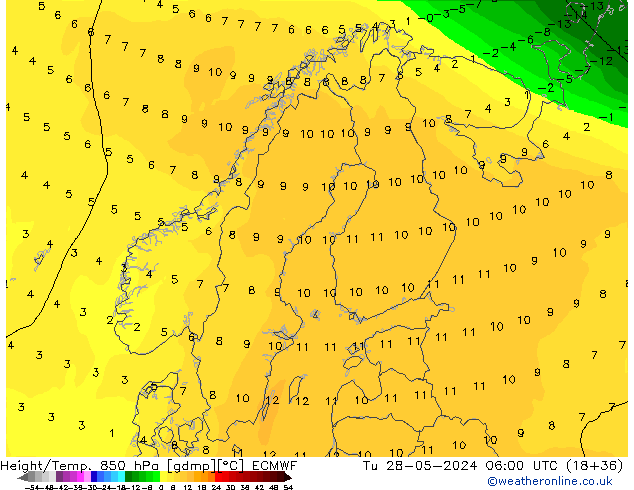 Z500/Rain (+SLP)/Z850 ECMWF вт 28.05.2024 06 UTC