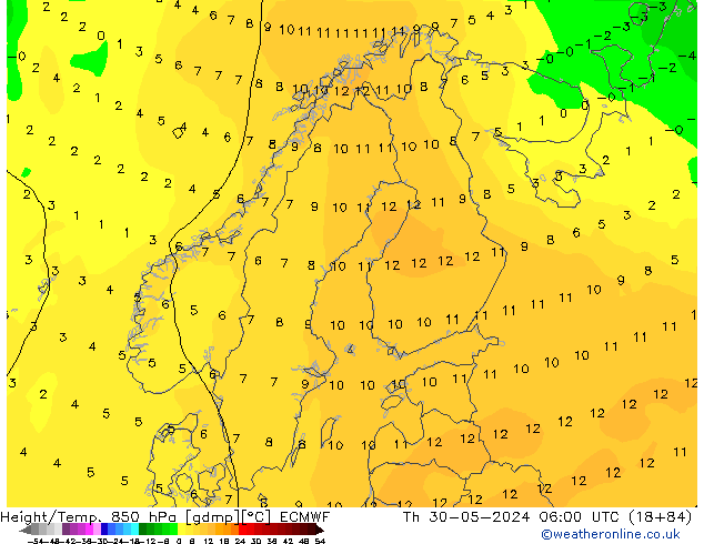 Z500/Rain (+SLP)/Z850 ECMWF Th 30.05.2024 06 UTC