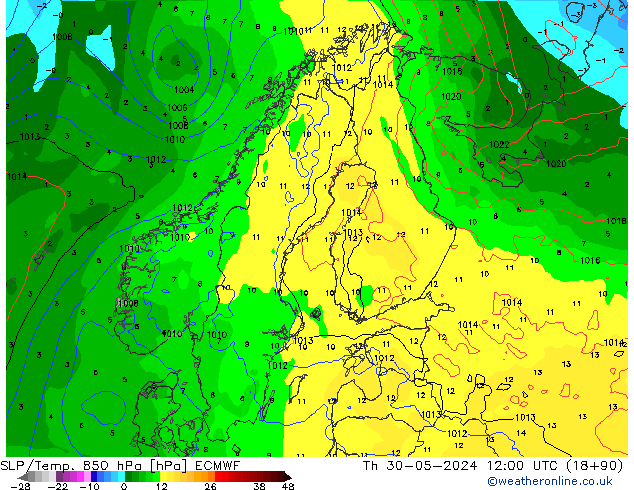 850 hPa Yer Bas./Sıc ECMWF Per 30.05.2024 12 UTC