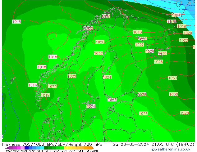 Thck 700-1000 hPa ECMWF Dom 26.05.2024 21 UTC