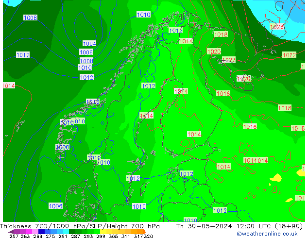 700-1000 hPa Kalınlığı ECMWF Per 30.05.2024 12 UTC