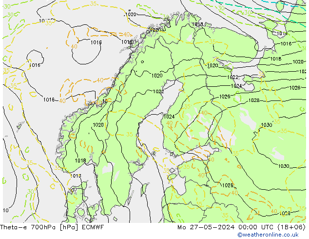 Theta-e 700hPa ECMWF Mo 27.05.2024 00 UTC