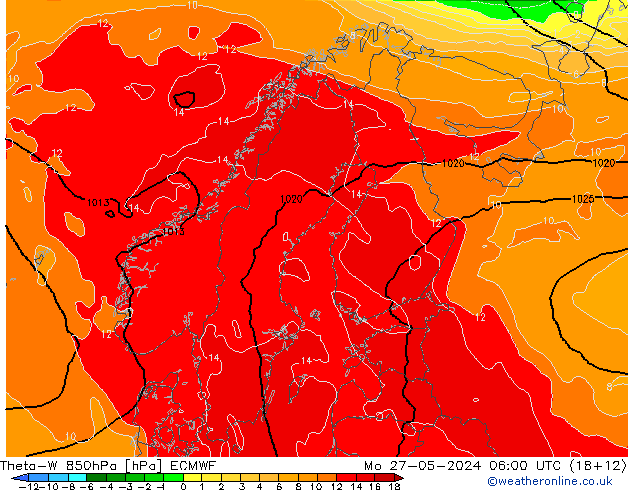 Theta-W 850hPa ECMWF lun 27.05.2024 06 UTC