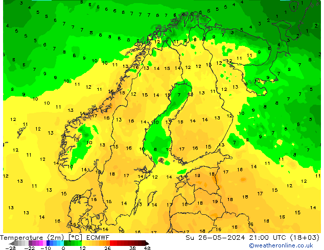 Temperatura (2m) ECMWF Dom 26.05.2024 21 UTC