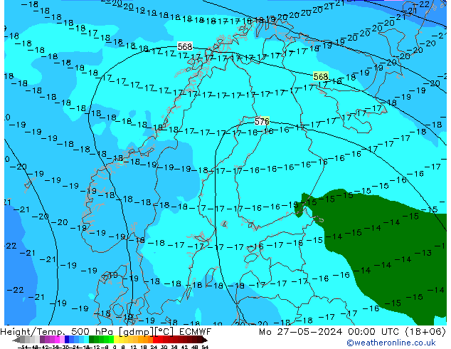 Z500/Rain (+SLP)/Z850 ECMWF пн 27.05.2024 00 UTC