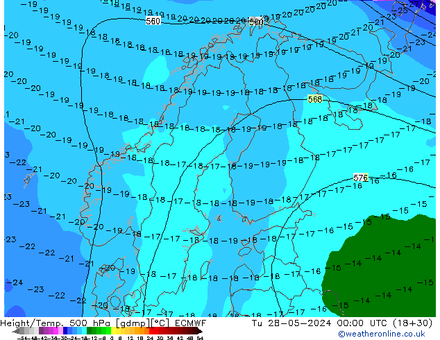 Yükseklik/Sıc. 500 hPa ECMWF Sa 28.05.2024 00 UTC