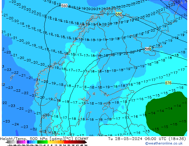 Z500/Rain (+SLP)/Z850 ECMWF вт 28.05.2024 06 UTC