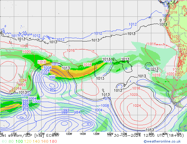 Straalstroom/SLP ECMWF do 30.05.2024 12 UTC