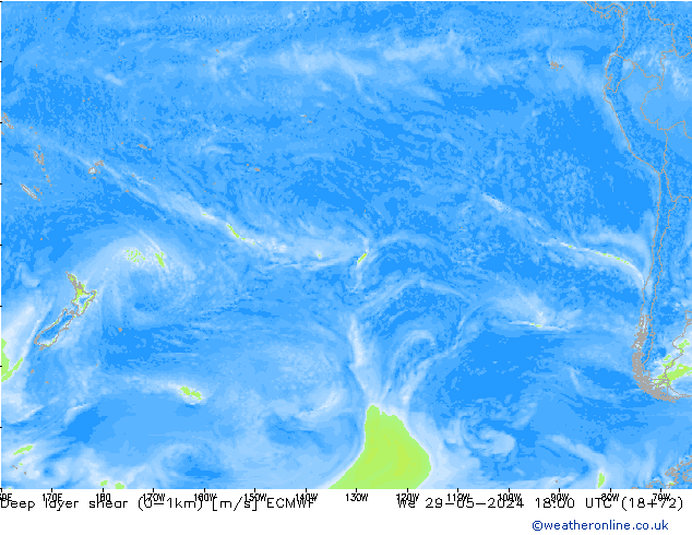 Deep layer shear (0-1km) ECMWF Çar 29.05.2024 18 UTC