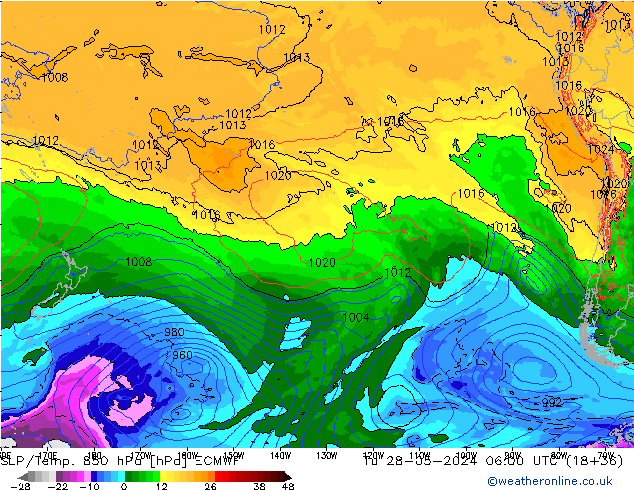 SLP/Temp. 850 hPa ECMWF  28.05.2024 06 UTC