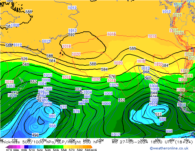 Thck 500-1000hPa ECMWF lun 27.05.2024 18 UTC