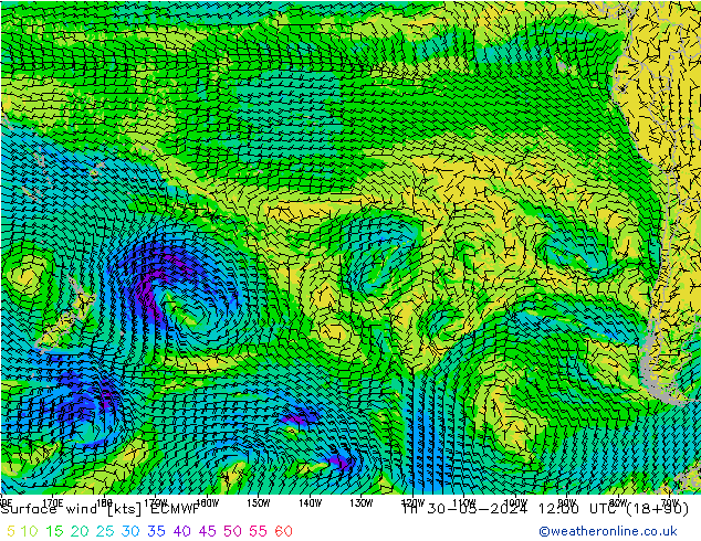 Wind 10 m ECMWF do 30.05.2024 12 UTC