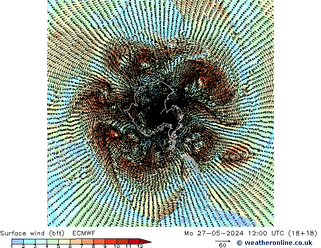 Surface wind (bft) ECMWF Mo 27.05.2024 12 UTC