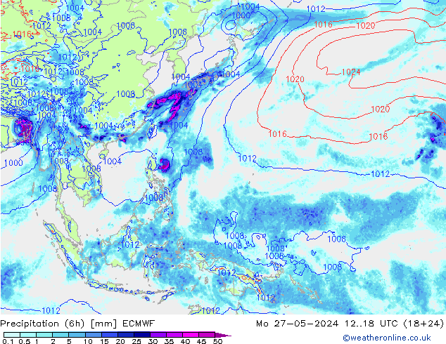 Z500/Rain (+SLP)/Z850 ECMWF пн 27.05.2024 18 UTC