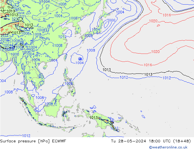 Surface pressure ECMWF Tu 28.05.2024 18 UTC