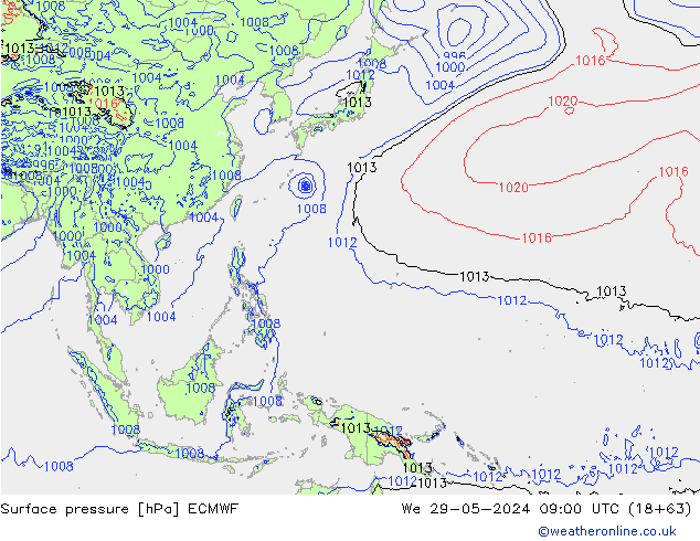 Luchtdruk (Grond) ECMWF wo 29.05.2024 09 UTC