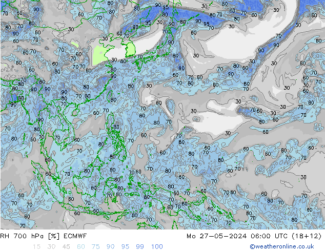 RH 700 hPa ECMWF Mo 27.05.2024 06 UTC