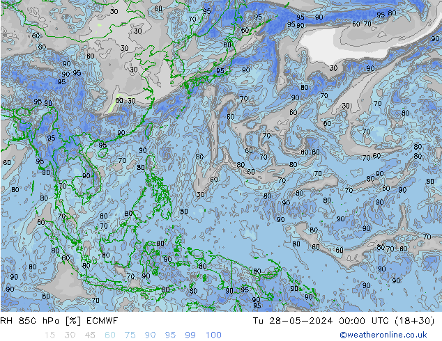 RH 850 гПа ECMWF вт 28.05.2024 00 UTC