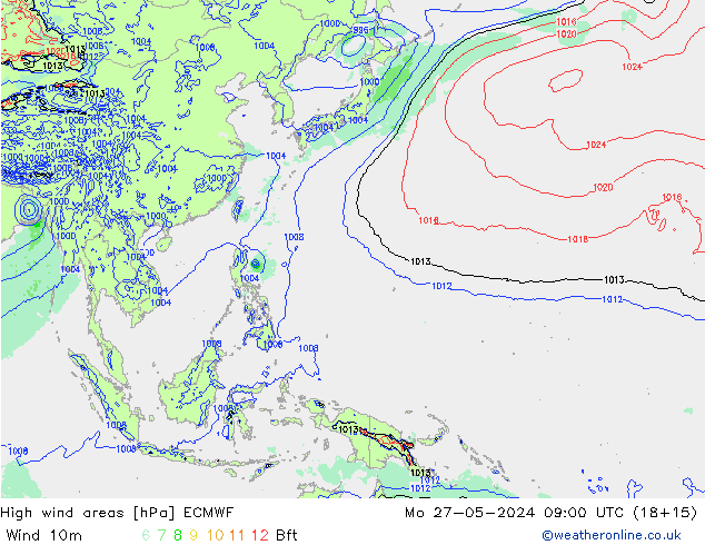 High wind areas ECMWF lun 27.05.2024 09 UTC