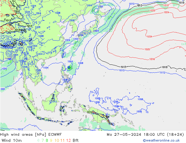 Izotacha ECMWF pon. 27.05.2024 18 UTC