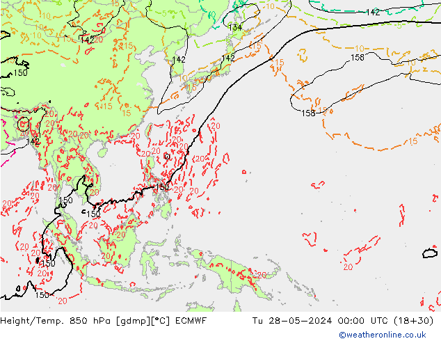 Height/Temp. 850 гПа ECMWF вт 28.05.2024 00 UTC
