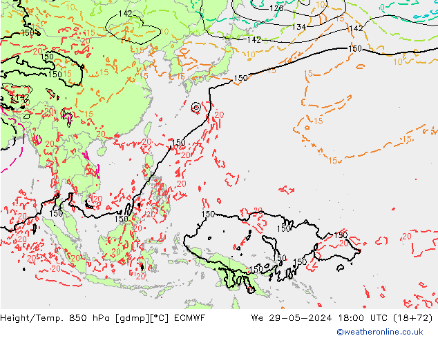 Z500/Rain (+SLP)/Z850 ECMWF We 29.05.2024 18 UTC