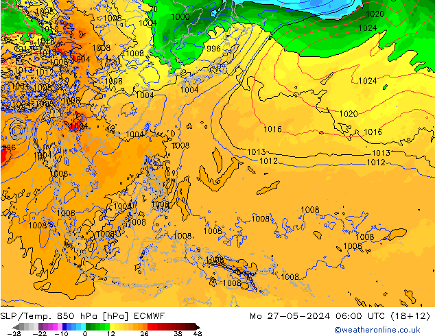 SLP/Temp. 850 hPa ECMWF pon. 27.05.2024 06 UTC