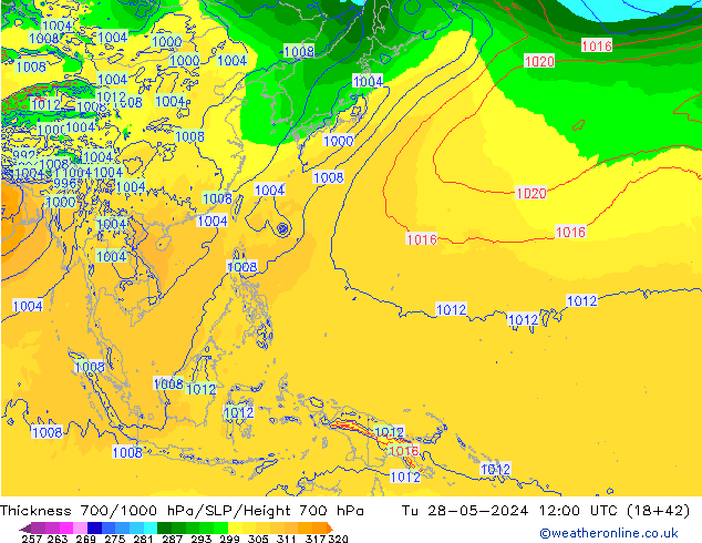 Thck 700-1000 hPa ECMWF mar 28.05.2024 12 UTC