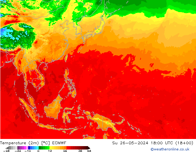 Temperatura (2m) ECMWF Dom 26.05.2024 18 UTC