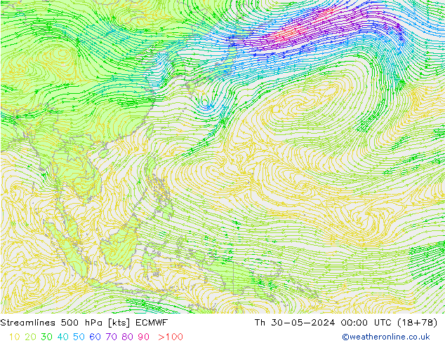 Streamlines 500 hPa ECMWF Th 30.05.2024 00 UTC