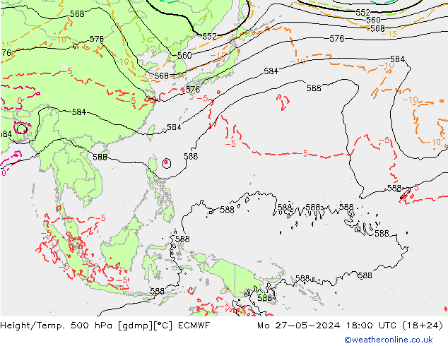 Z500/Rain (+SLP)/Z850 ECMWF пн 27.05.2024 18 UTC