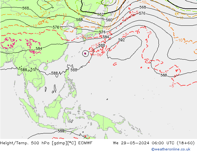 Z500/Rain (+SLP)/Z850 ECMWF We 29.05.2024 06 UTC