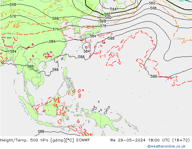 Z500/Rain (+SLP)/Z850 ECMWF We 29.05.2024 18 UTC